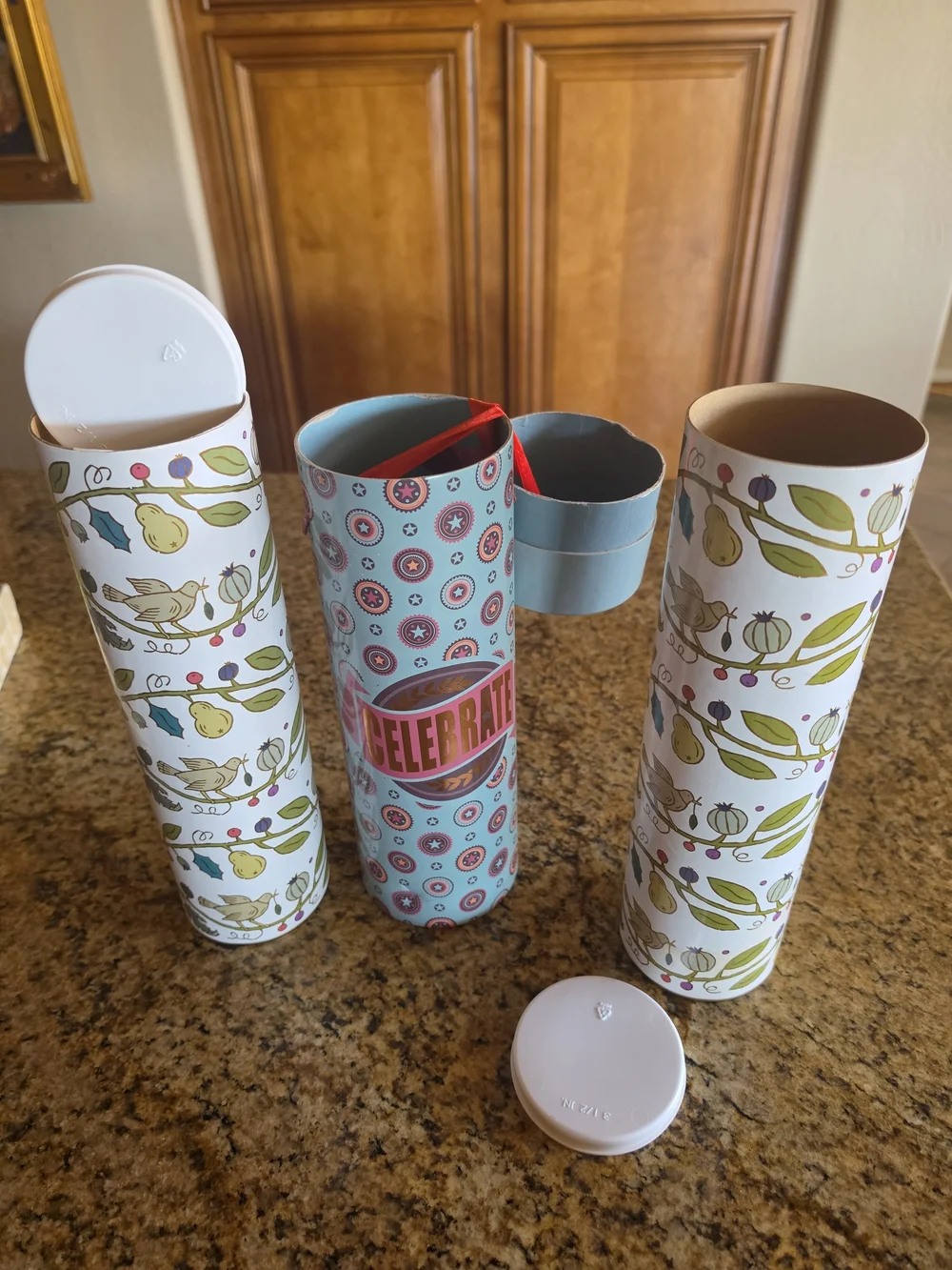 Celebrate Patterned Decorative Bottle Storage Tubes - Gift Giving Set/3 EUC